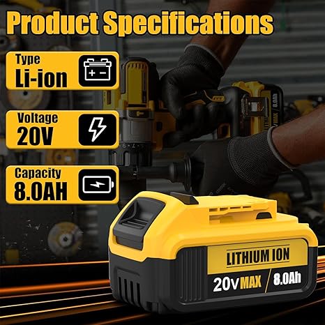 Replacement for Dewalt 20V Max Battery: 8.0Ah Lithium Batteries Compatible with Dewalt Battery DCB208 DCB200 DCB206 DCB204 DCB203 Cordless Power Tools (4 Packs)