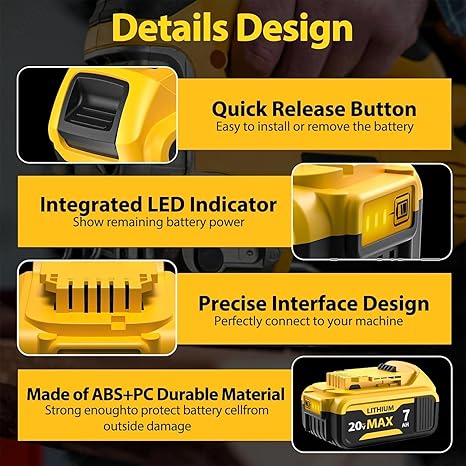 FEOTDN 2 Pack 7.0Ah Battery Replacement for Dewalt 20V Max Battery Lithium-ion Batteries Compatible with Dewalt 20V Series Cordless Power Tools