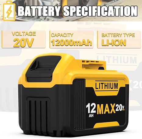 FEOTDN 2 Packs 20V 12Ah Battery Replacement for Dewalt 20V Max Battery, Compatible with 20 Volt Dewalt Batteries Cordless Power Tools with LED Indicator