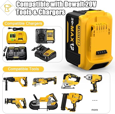 FEOTDN 2 Packs 20V 12Ah Battery Replacement for Dewalt 20V Max Battery, Compatible with 20 Volt Dewalt Batteries Cordless Power Tools with LED Indicator