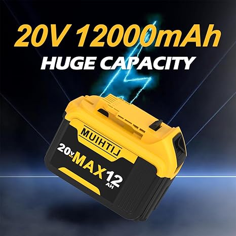 FEOTDN 2 Packs 20V 12Ah Battery Replacement for Dewalt 20V Max Battery, Compatible with 20 Volt Dewalt Batteries Cordless Power Tools with LED Indicator