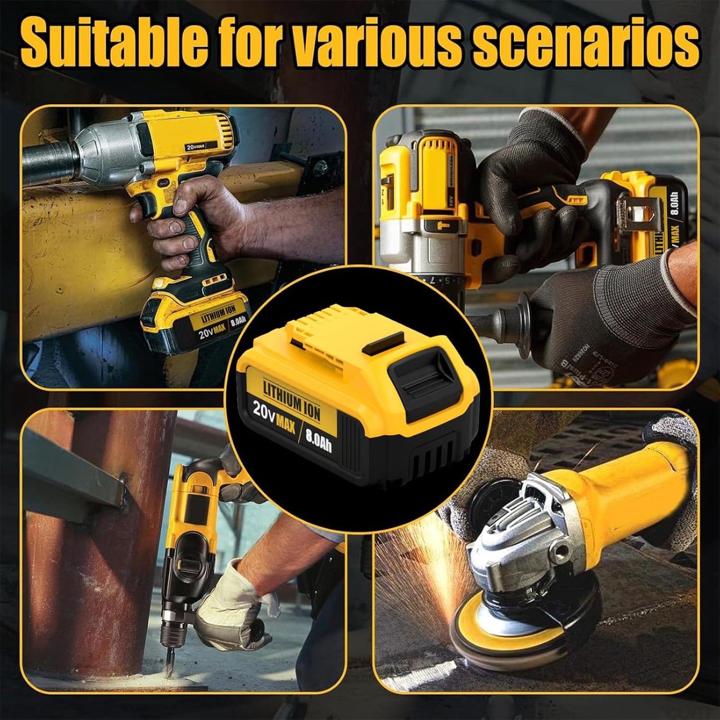 Replacement for Dewalt 20V Max Battery: 8.0Ah Lithium Batteries Compatible with Dewalt Battery DCB208 DCB200 DCB206 DCB204 DCB203 Cordless Power Tools (4 Packs)